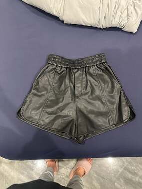 J.ING Black High Waisted Faux Leather Shorts Size S